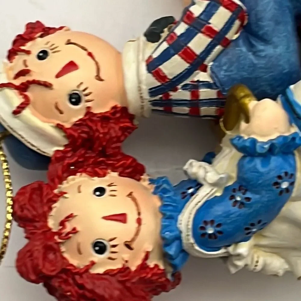 Danbury Mint Raggedy Ann &‎ Andy On Bicycle 2009 Christmas Hanging Ornament